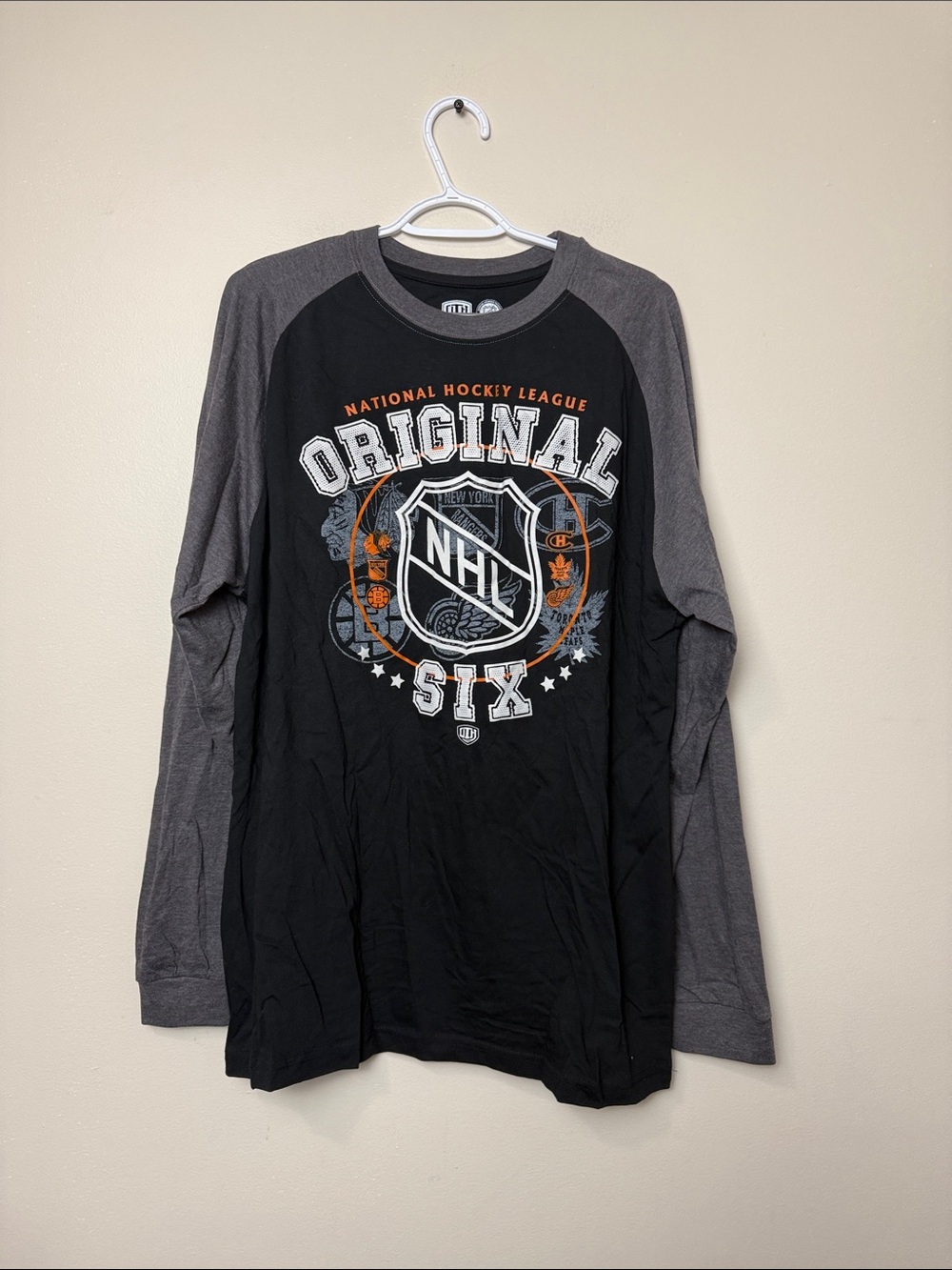 NHL Original Six Long-Sleeve Raglan Shirt - Black/Grey